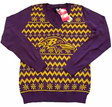 Baltimore Ravens Sweater Womens XL FOCO Ugly Christmas Team Colors V-Neck NFL