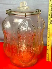 Antique Large NOS Unused Planters Peanuts Glass Jar w/Lid 1930's Embossed MINT!