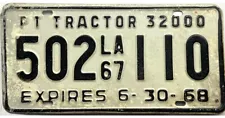 *99 CENT SALE* 1967 Louisiana PT TRACTOR License Plate #502 110 No Reserve