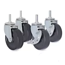 4 x 3 Inch Rubber Casters Heavy Duty Stop Brake Wheels for Wire Shelving Rack