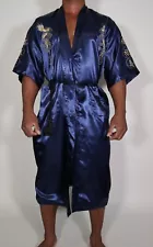 MEN'S SATIN DRAGON BLUE EMBROIDERED ROBE (SIZE L)