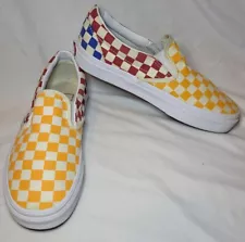 Women's Vans Authentic White & Primary Color Check Canvas Slip On Shoes Size 8