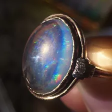 14k Contraluz Opal Mexican Opal Diamonds Antique Ring