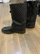 SALE Chanel Quilted Black Motorcycle Boots 40 Size 10