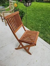 34.5" Teak Wood Folding Armless Slat-Back Patio Chair #2