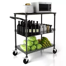 3 Tier Heavy Duty Rolling Utility Cart With Wood Top Nsf Certified Commercial Gr