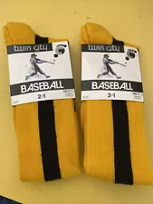 Baseball Socks Twin City Sz. 10-11.5 Gold / Black Stripe NWT USA