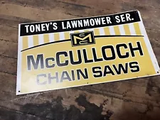 Vintage McCulloch Chainsaw Sign Antique Stihl Oil Can Lawn Mower Bar Saw Parts