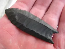 Incredible Clovis Arrowhead, fluted. Black flint. Indian artifact