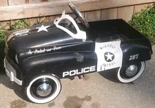 Vintage BURNS Metal Police Highway Patrol Ride-on Pedal Car Toy Vehicle Rare