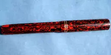 Antique ~ FOUNTAIN PEN ~ ORANGE/ BLACK MARBLED ~ unmarked a/i ~ 5 1/4+ inches