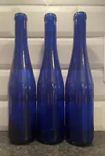 Vintage Cobalt Blue Glass Water Bottles - 375 ml - Set of 3