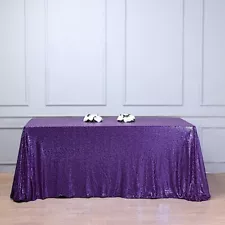 90x132" Purple SEQUIN RECTANGLE TABLECLOTH Wedding Party Catering Linens SALE