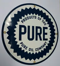 Pure Gas Oil Gasoline Porcelain Sign .. 10 or more ship for FREE