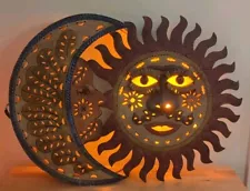 Tin Wall Art "Luna y Sol" "Moon and Sun" Lamp Handmade In Mexico L 29.5 x W 21