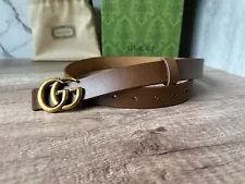 GUCCI BELT AUTHENTIC BROWN LEATHER MARMONT CLASSIC GOLD WOMEN'S STYLE