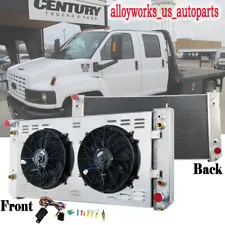 For 2003-2007 Chevy GMC C4500 C5500 C6500 Kodiak 3 Row Radiator+Shroud Fan+Relay