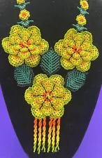 Unique Handmade Seed Beaded Loom Necklace Native American Flowers SALE!