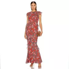 SALONI Tamara B Maxi Dress Gown in Ruby Jungle Monkey Size US 2