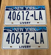 Vintage Matching Pair of New York State Blue & White Livery License Plates New