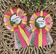 Flamingo Baby Shower Corsage Set/Tropical Baby Shower Corsage Ser/Aloha Baby Set