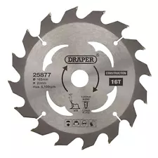 Draper TCT Cordless Construction Circular Saw Blade for Wood & Composites, 165 x