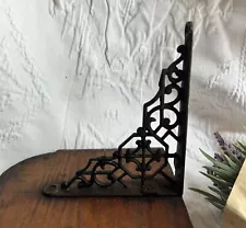 VINTAGE Wall Shelf~EAST LAKE~BLACK CAST IRON BRACKETS~6” x 18”VICTORIAN SHELF***