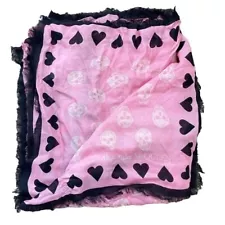 Alexander McQueen Scarf Pink Skull Black Fringe Lightweight 120x140cm Stain