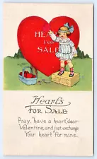 c1910s 'Hearts For Sale' Pretty Young Girl Vintage Valentine Postcard