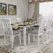 7-Piece Dining Table Set for 6-8 Extendable Kitchen Table Set w/ Removable Leaf