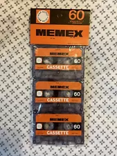 New Old Stock Vintage Memex 1980’s Blank Cassette Tape Pack of 3 60 Minutes