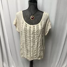 New ListingMaurices Top Womens XL Ecru Lace Sheer Lightweight Peasant Short Sleeve Blouse