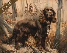 Field Spaniel in a Woodland Setting Dog Painting 8x10 Print