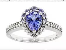 Blue tanzanite rhodium over silver ring 1.35ctw