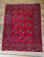 Semi-Antique Turkoman Bokhara Village Rug Wool-on-Wool Turkmen Tekke ~ 4'x5' Red