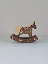 VTG Wooden Rocking Horse Figurine Home Decor Tabletop Handpainted Floral Design