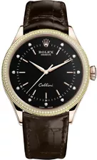 Rolex Cellini Time Rose Gold Case Gold Fluted Bezel Mens Dress Watch For Sale