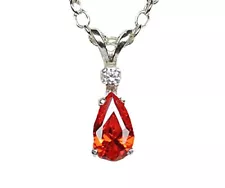 Mexican Fire Opal Necklace Sterling Silver 925 / Pear-Shaped / Lab-Created