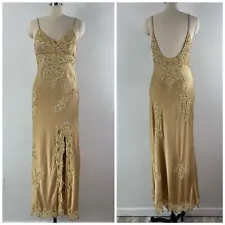 Sue Wong Nocturne Champage Gold Maxi Tiered Layered Embroidered Sequin Gown M