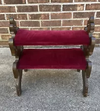 ANTIQUE VICTORIAN VELVET PRAYER KNEELING STAND BENCH CHURCH HOME PRIMITIVE LOOK!