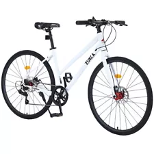 7 Speed Hybrid Bike Disc Brake 700C Road Bike for Men Women's City Bicycle-White