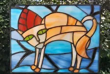 Stained Glass Mummy Cat Ancient Egypt Window Panel Transom Tiffany Style