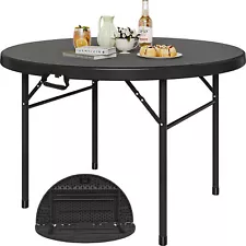 Portable Round Folding Picnic Table Plastic Utility Table w/Handle for Camping