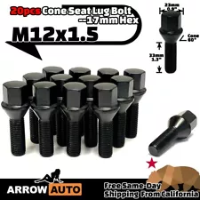 20x Black M12x1.5 Cone Lug Bolt 33mmShank for 3-8mm Spacer Fit BMW & Mini Model