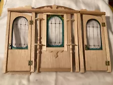 Vintage 3 Framed Doors Wooden Faux Stained Glass and Hardware For Dollhouse