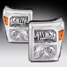 For 2011-2016 Ford F250 F350 F450 F550 Super Duty SD OE Chrome Amber Headlights