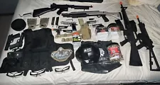 Airsoft Collection, Tommy Gun, 1911 Co2 Blowback, Tri-Shot Shotgun, Vest, Helmet