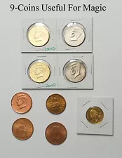 9 Assorted Special Coins for Magic - Gold-Plated Half Quarter 20 Centavo English