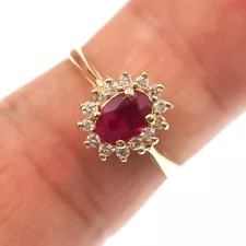 Classic 14k Solid Yellow Gold Natural Ruby and Diamond Ring Size 6.25