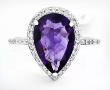 GENUINE 2.47 Cts AMETHYST & LAB WHITE SAPPHIRE RING 925 Silver NWT SIZE 7